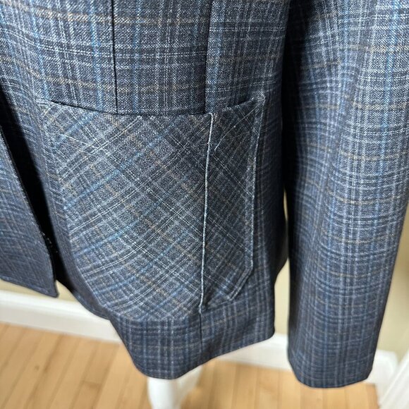 NORDSTROM Wit & Wisdom Plaid Grey Blue One Button Blazer Jacket Size Small - Picture 4 of 11